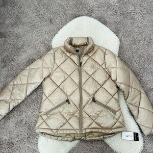 NWT Ralph Lauren Metallic Beige Champagne Quilted Short Puffer Jacket Size Small